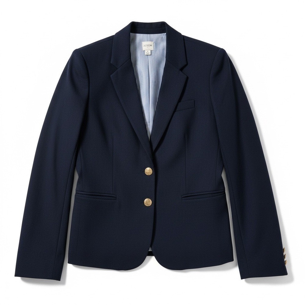 J. Crew Dark Blue Blazer with Gold Business Casual Collegiate Accents Size 2